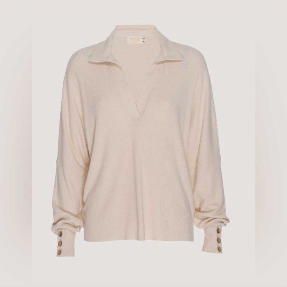 Nation LTD Scout Ribbed Easy Collared Henley Snap Sleeve antique Ivory XS